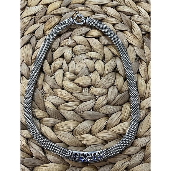 Beautiful Sterling Silver Italy Mesh Style CZ Choker Necklace 16in Party Wedding - Picture 8 of 12